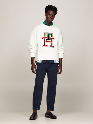 TH Monogram Relaxed Rib-Knit Jumper | White | Tommy Hilfiger