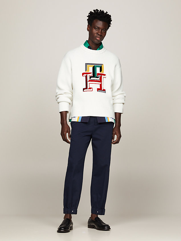 pullover th monogram relaxed fit a coste white da uomini tommy hilfiger