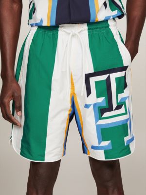 green relaxed fit gestreifte shorts für herren - tommy hilfiger