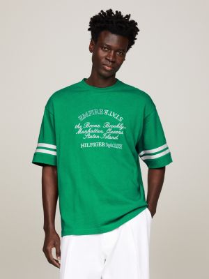 green t-shirt mit aufgesticktem kontrast-logo für herren - tommy hilfiger