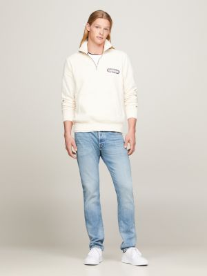beige sweatshirt mit reißverschluss und track-logo für herren - tommy hilfiger