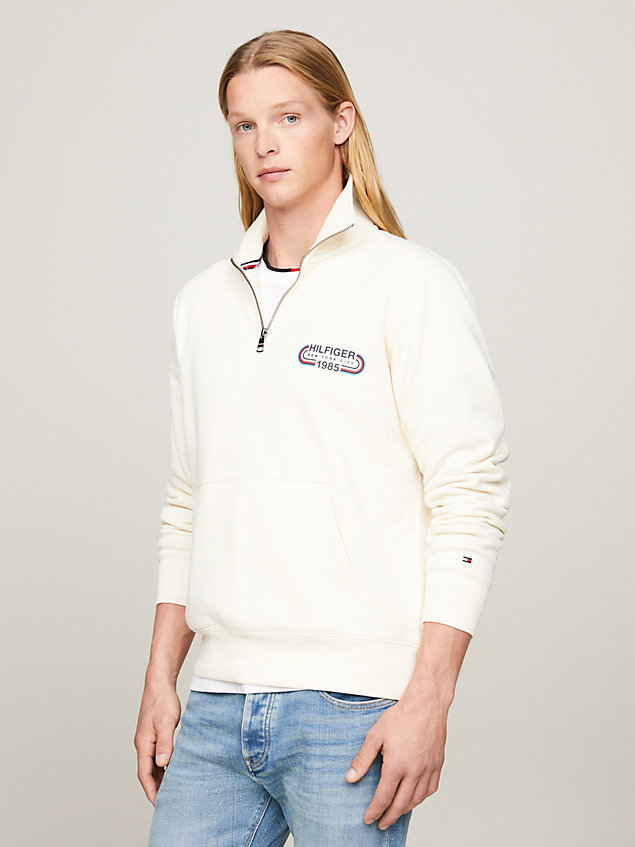 beige archive track logo half-zip sweatshirt for men tommy hilfiger