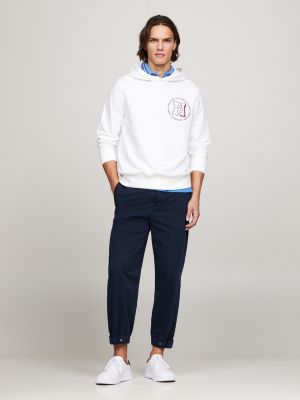 white roundel logo terry hoody for men tommy hilfiger