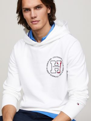 white roundel logo terry hoody for men tommy hilfiger