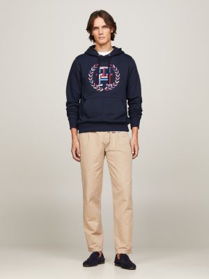 blue hoodie mit tunnelzug und aufgesticktem logo für herren - tommy hilfiger