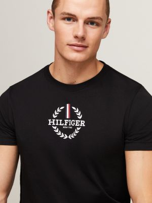 Global Stripe Archive Crest Logo Slim T-Shirt | Black | Tommy Hilfiger