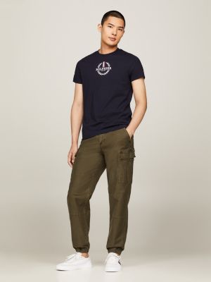 blue slim fit t-shirt mit archive-wappen-logo für herren - tommy hilfiger