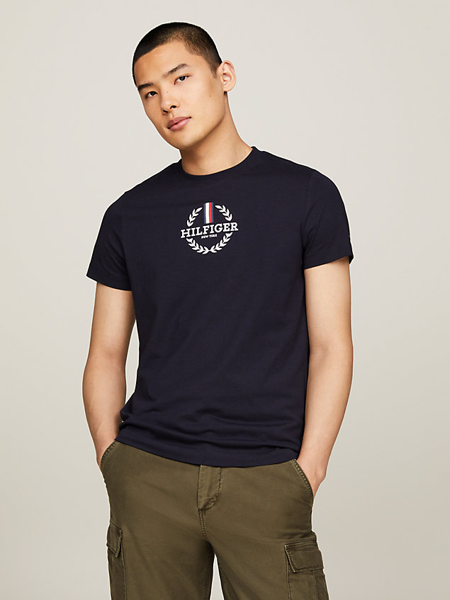 camiseta global stripe de corte slim con logo blue de hombres tommy hilfiger