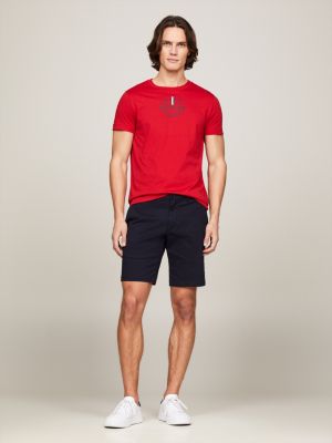 red slim fit t-shirt mit archive-wappen-logo für herren - tommy hilfiger