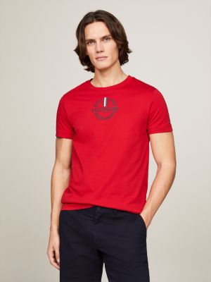 Global Stripe Archive Crest Logo Slim T-Shirt | Red | Tommy Hilfiger