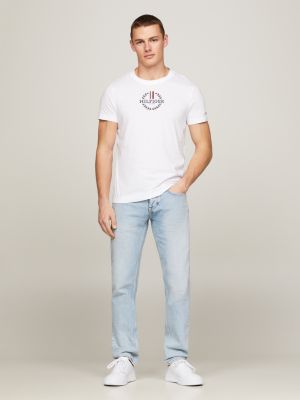camiseta global stripe de corte slim con logo white de hombres tommy hilfiger