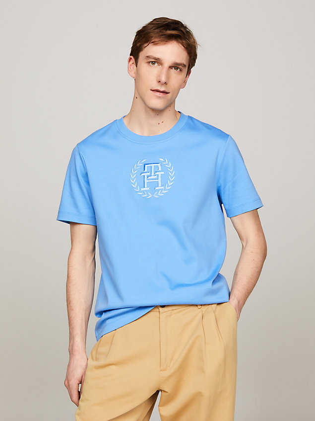 blue archive crest logo tonal embroidery t-shirt for men tommy hilfiger