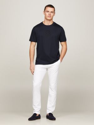 blue t-shirt mit aufgesticktem archive-wappen-logo für herren - tommy hilfiger