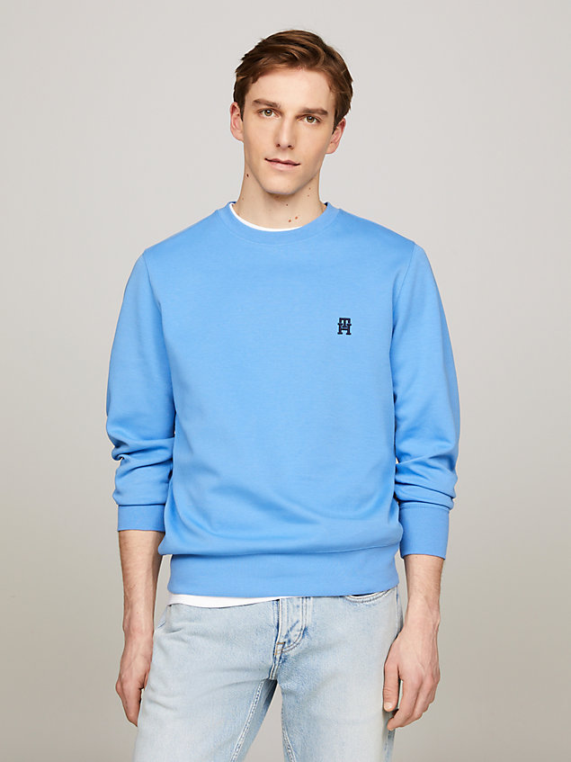 blue rundhals-sweatshirt mit th-monogramm für herren - tommy hilfiger