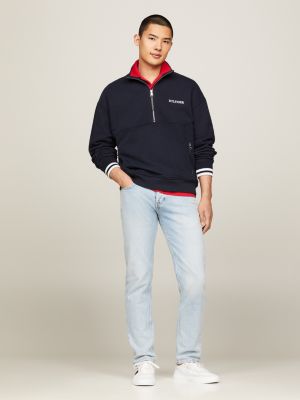 blue regular fit sweatshirt mit hilfiger-monotype für herren - tommy hilfiger