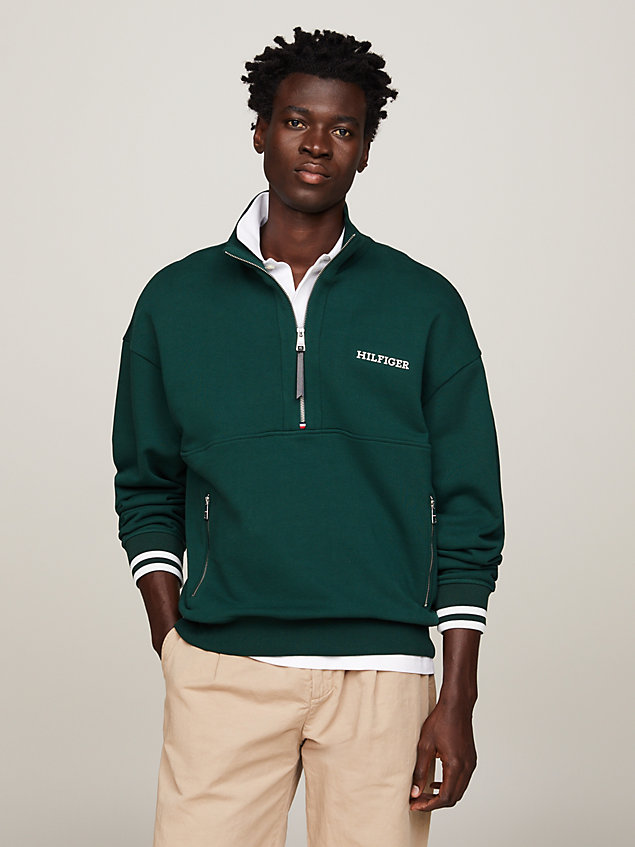 green hilfiger monotype half-zip regular fit sweatshirt for men tommy hilfiger
