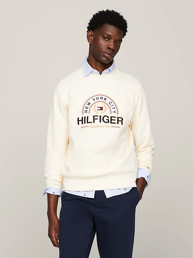 beige flag icon graphic regular fit sweatshirt for men tommy hilfiger