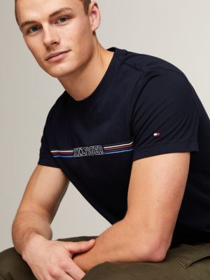 Logo Slim Fit Crew Neck T-Shirt | Blue | Tommy Hilfiger