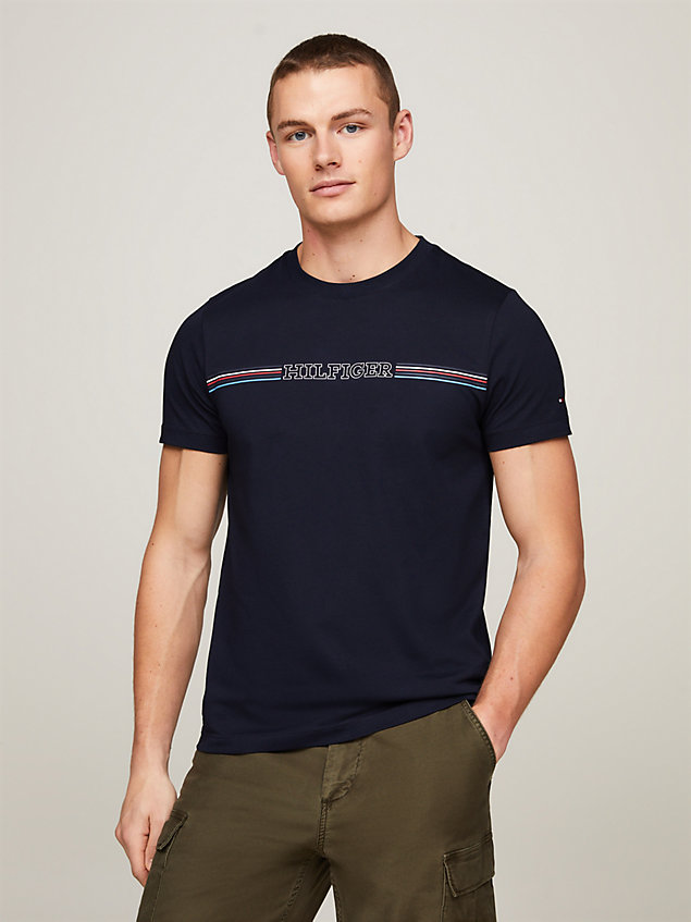 blue slim fit rundhals-t-shirt mit logo für herren - tommy hilfiger
