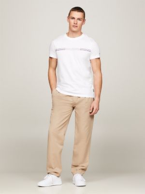 white slim fit rundhals-t-shirt mit logo für herren - tommy hilfiger
