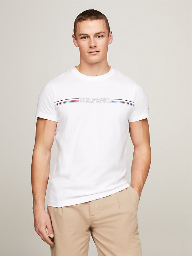 camiseta slim de cuello redondo con logo white de hombres tommy hilfiger