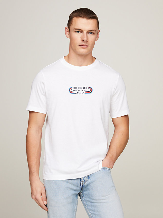 white archive track logo crew neck t-shirt for men tommy hilfiger