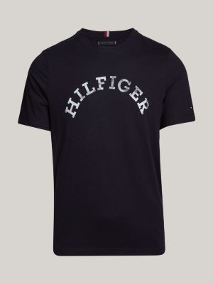 Hilfiger Monotype T-Shirt mit gebogenem Logo | Blau | Tommy Hilfiger