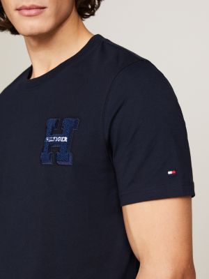T-Shirt mit Bouclé-Logo | Blau | Tommy Hilfiger