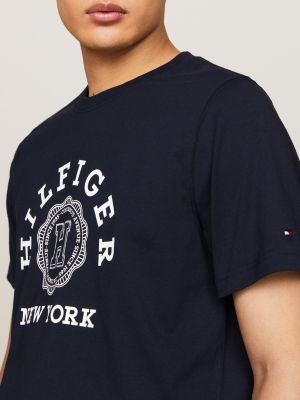 T-Shirt mit Rundhalsausschnitt und Logo vorne | Blau | Tommy Hilfiger