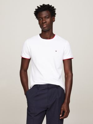 Tommy Hilfiger Camiseta masculina de ajuste adaptável com fecho ajustável,  Branco brilhante, M : : Moda
