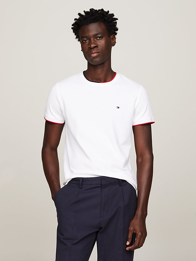 white tipped pique slim fit t-shirt for men tommy hilfiger