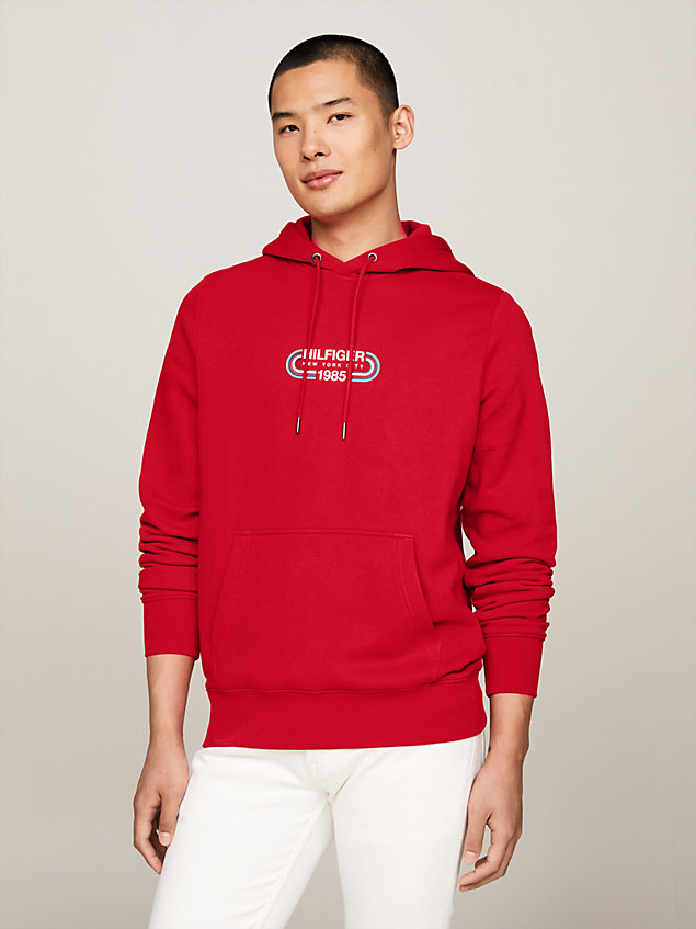 red archive track logo drawstring hoody for men tommy hilfiger