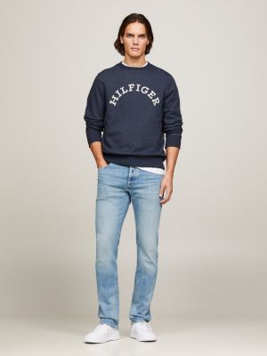 blue sweatshirt mit hilfiger-monotype-logo für herren - tommy hilfiger