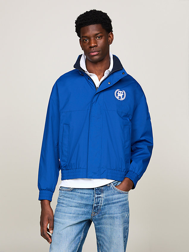 blue stand collar water resistant reversible windbreaker jacket for men tommy hilfiger