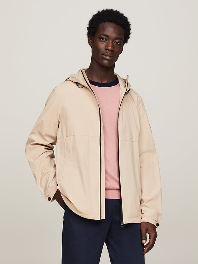 beige water resistant packable hooded portland jacket for men tommy hilfiger