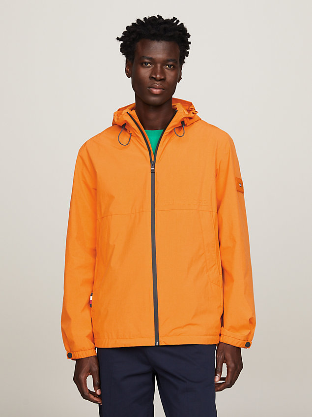 orange water resistant packable hooded portland jacket for men tommy hilfiger