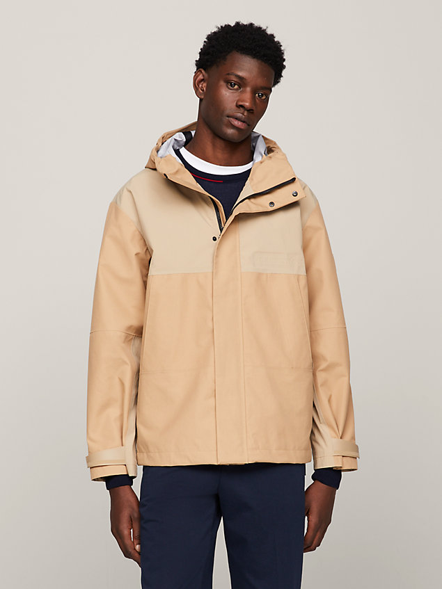 beige hooded waterproof portland jacket for men tommy hilfiger