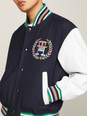 Archive Crest Logo Leather Mix Varsity Jacket | Blue | Tommy Hilfiger