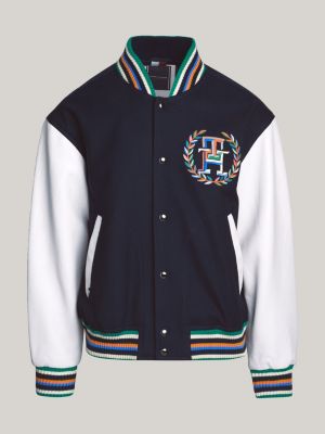 Archive Crest Logo Leather Mix Varsity Jacket Blue Tommy Hilfiger