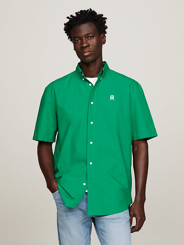 green th monogram regular short sleeve shirt for men tommy hilfiger