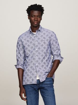 TH Monogram Stripe Regular Fit Shirt | Blue | Tommy Hilfiger