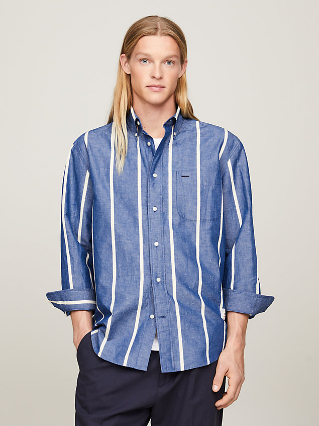 blue regular fit hemd mit längsstreifen für herren - tommy hilfiger