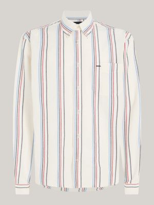 Paper Touch Stripe Regular Fit Shirt | Beige | Tommy Hilfiger