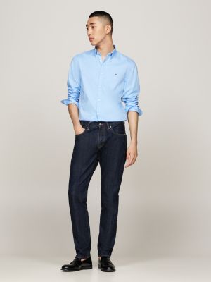 blue th flex slim dobby shirt for men tommy hilfiger