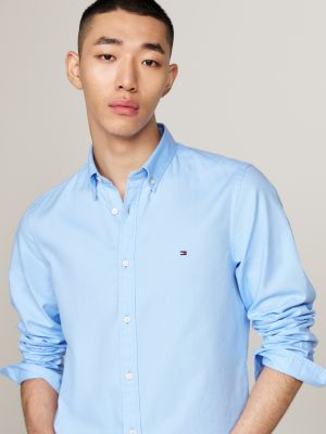 blue th flex slim dobby shirt for men tommy hilfiger