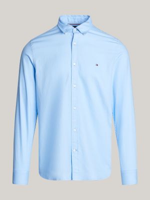 camicia th flex slim fit in cotone dobby blu da uomini tommy hilfiger