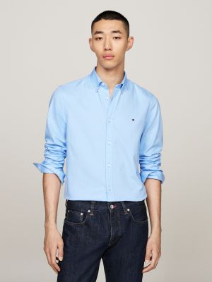 blue th flex slim dobby shirt for men tommy hilfiger