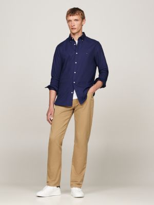 camicia th flex slim fit in cotone dobby blu da uomini tommy hilfiger