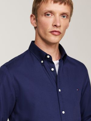 blau th flex slim fit hemd aus dobby-gewebe für herren - tommy hilfiger