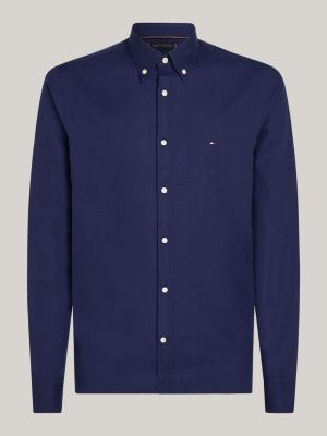 camicia th flex slim fit in cotone dobby blu da uomini tommy hilfiger